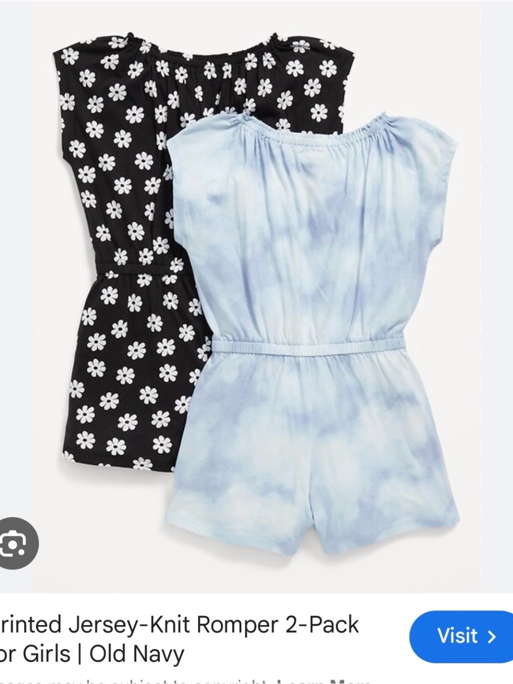 Set of 2! Old Navy Black Daisy, Blue Tie-Dye Girls Romper cotton Large, L